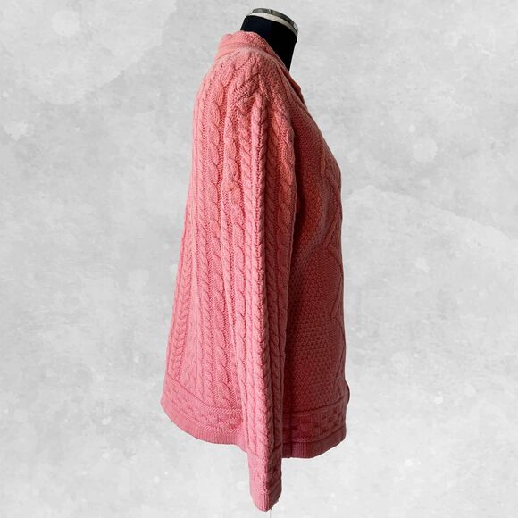 Aran Crafts Irish Merino Wool Coral Pink Collared Zip Cardigan Sweater-Women's M - Picture 4 of 8